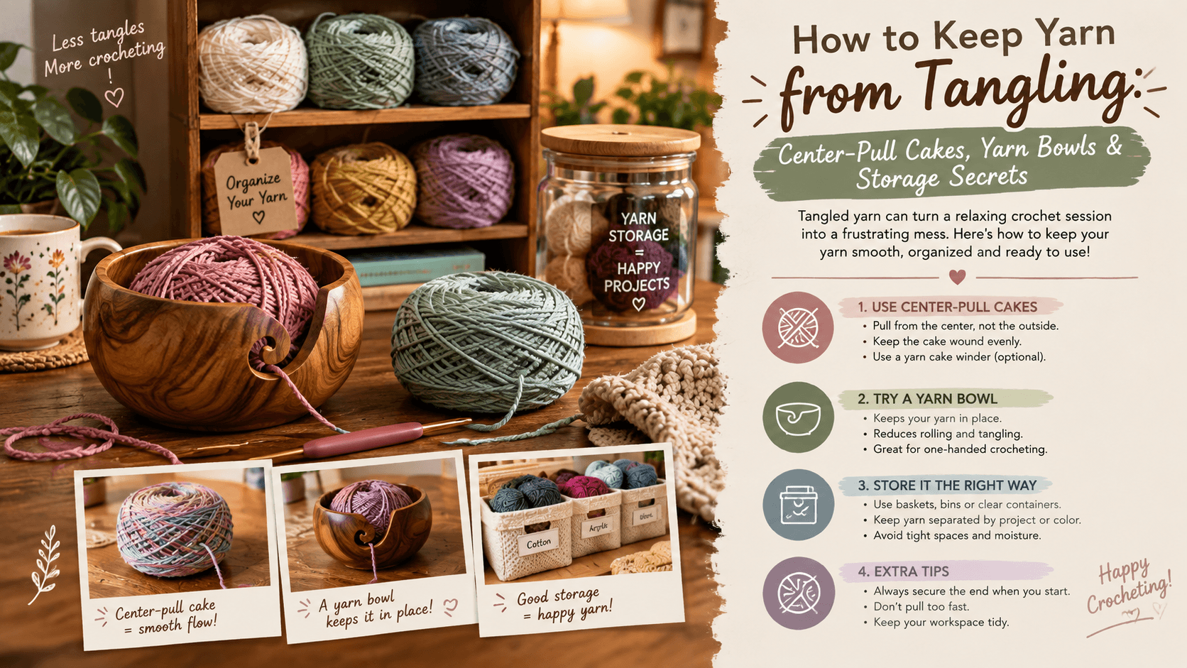 How to Keep Yarn from Tangling While Crocheting: Center-Pull, Yarn Bowls & Easy Storage Tips