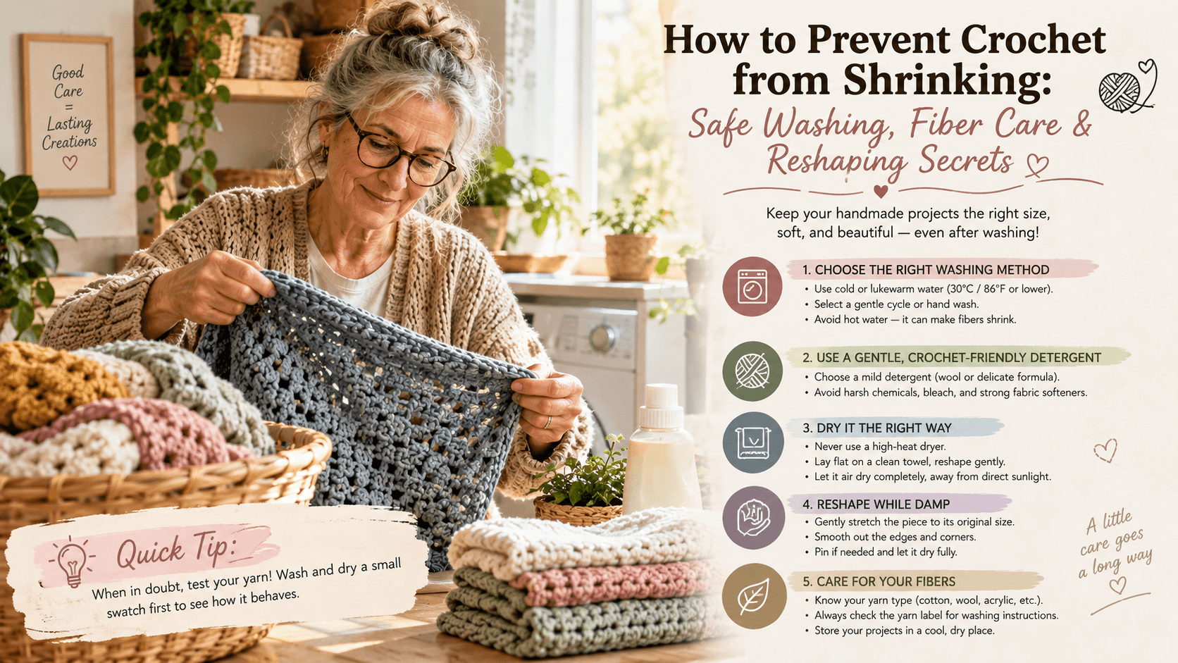 How to Prevent Crochet from Shrinking: How to Wash, Dry & Reshape Crochet Safely
