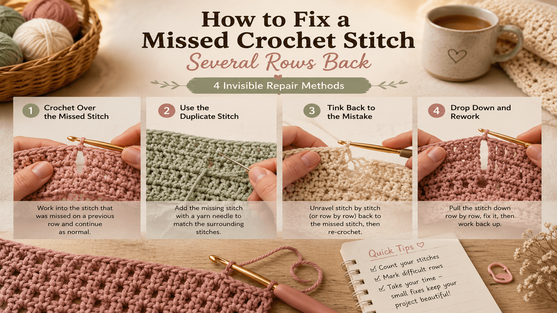 How to Fix a Missed Crochet Stitch Several Rows Back: 4 Ways to Repair Crochet Without Starting Over