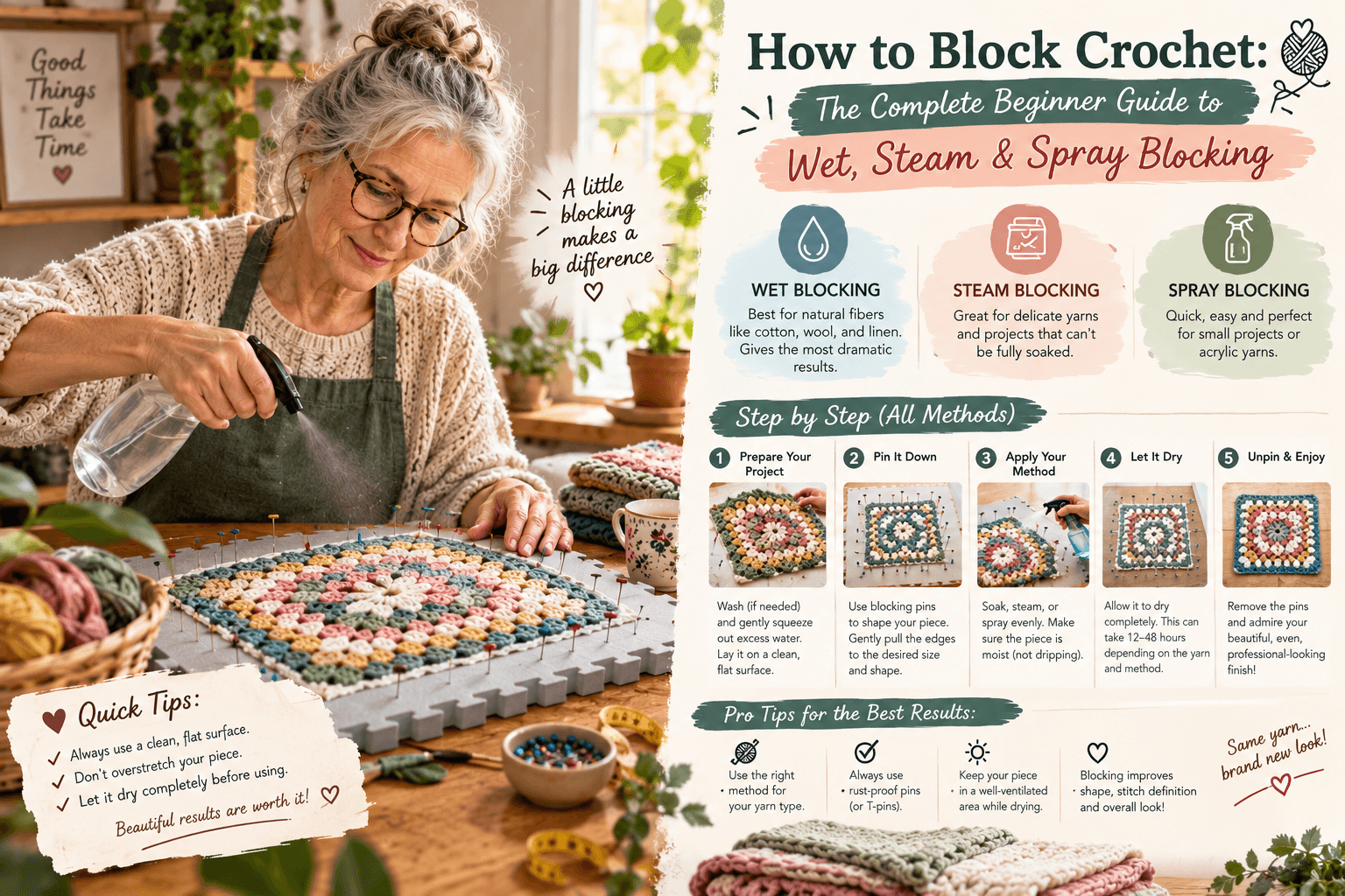 How to Block Crochet: A Beginner’s Guide to Wet, Steam & Spray Blocking
