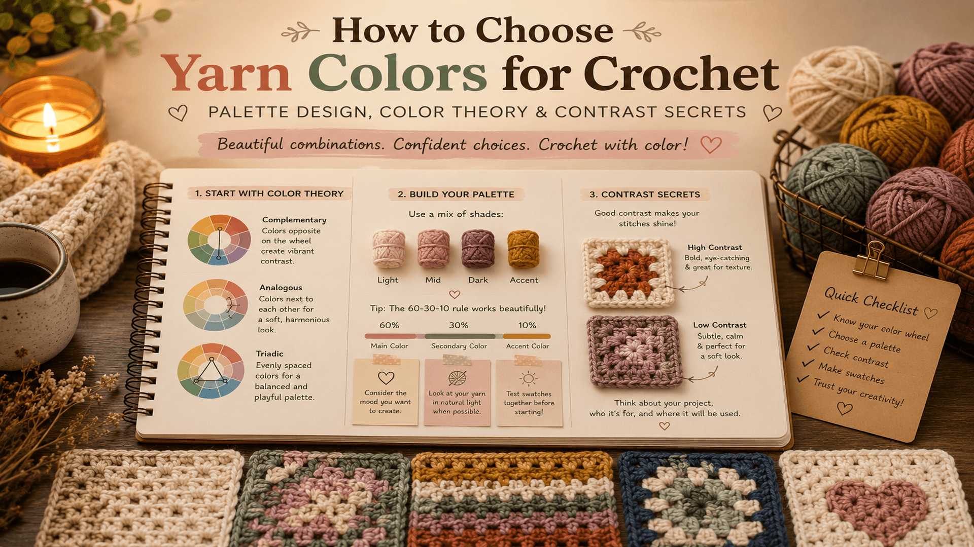 How to Choose Yarn Colors for Crochet: Color Theory, Palettes & Contrast Tips