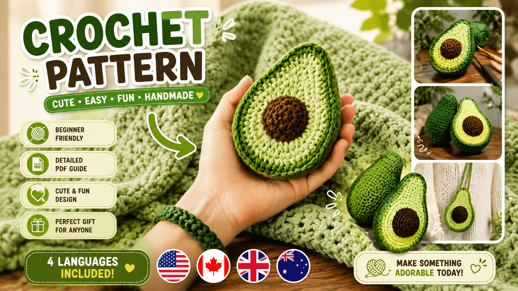 Crochet Avocado Pattern | Avocado Amigurumi PDF | Cute Crochet Fruit Pattern | Beginner Crochet Pattern