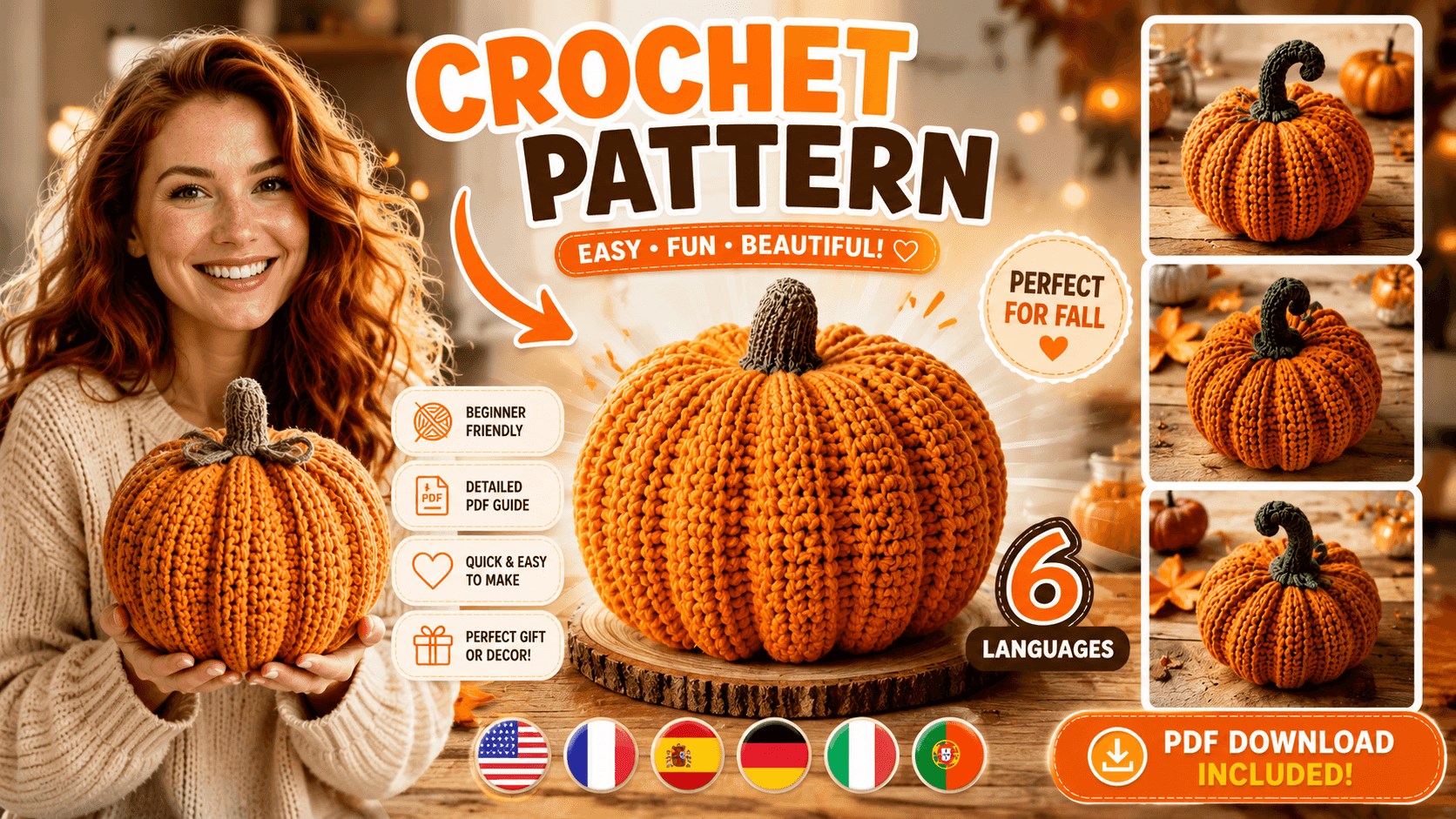 Crochet Pumpkin Pattern | Halloween Pumpkin Amigurumi PDF | Fall Decor Crochet | Easy Pumpkin Pattern