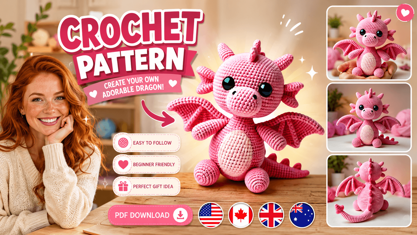 Crochet Dragon Pattern | Amigurumi Dragon PDF | Fantasy Dragon Plush | Crochet Dragon with Wings
