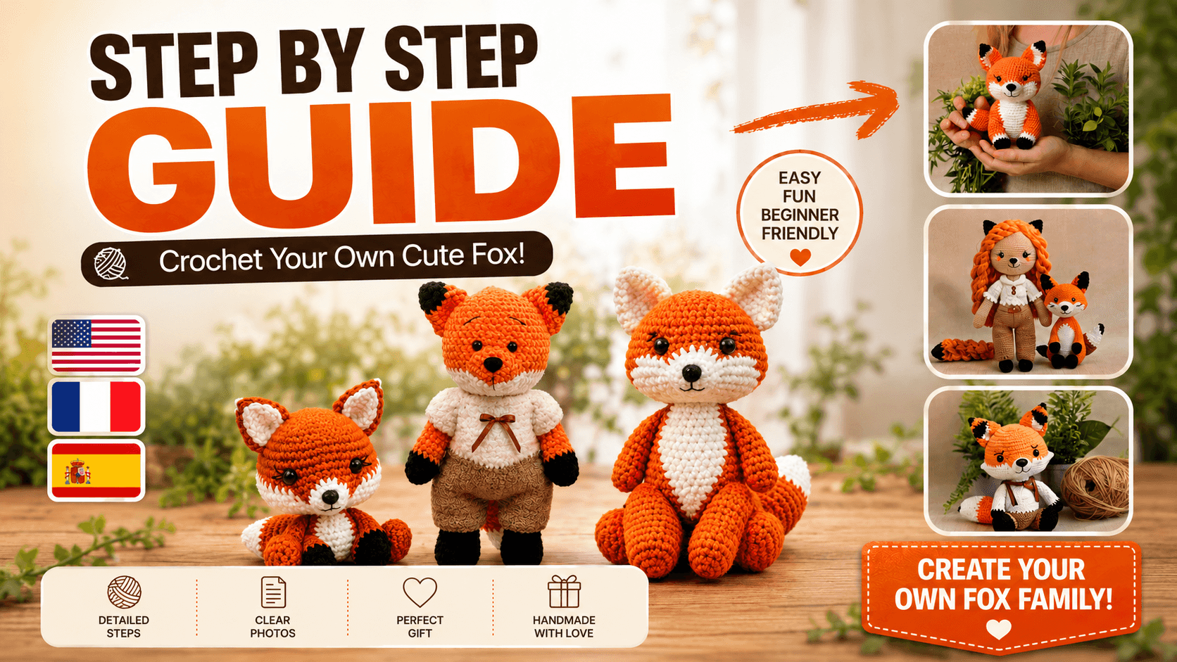 Crochet Fox Pattern | No-Sew Amigurumi PDF | Easy DIY Plush Fox Tutorial | Beginner-Friendly Handmade Halloween & Christmas Gift