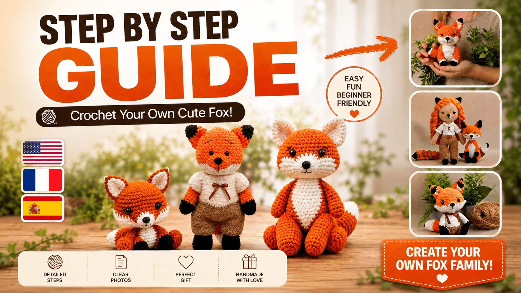 Crochet Fox Pattern | No-Sew Amigurumi PDF | Easy DIY Plush Fox Tutorial | Beginner-Friendly Handmade Halloween & Christmas Gift